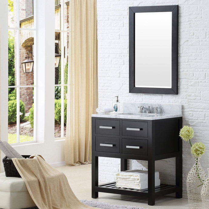 Water Creation Vanity Water Creation MA30CW01ES-R24BX0901 30 Inch Espresso Single Sink Bathroom Vanity With Matching Framed Mirror And Faucet From The Madalyn Collection