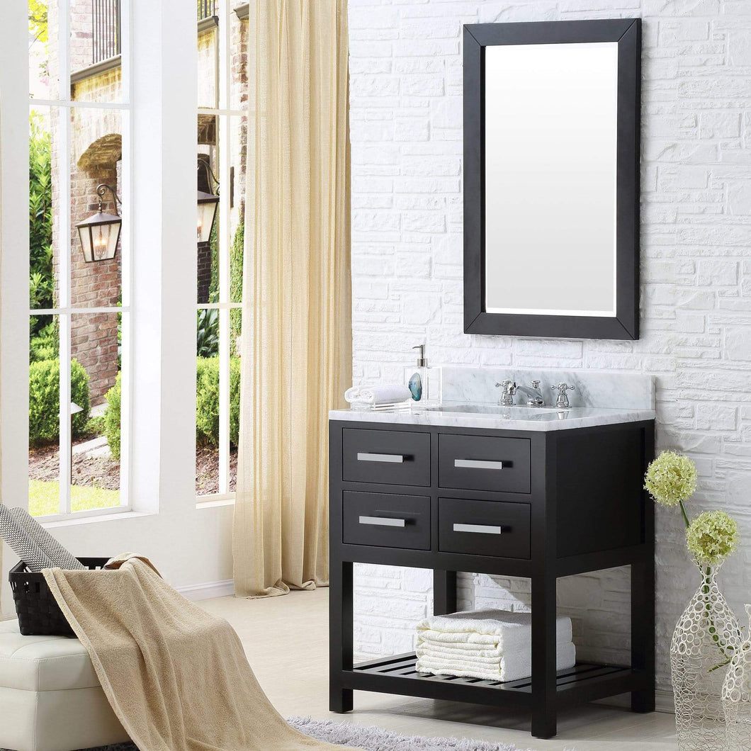 Water Creation Vanity Water Creation MA30CW01ES-R24BX0901 30 Inch Espresso Single Sink Bathroom Vanity With Matching Framed Mirror And Faucet From The Madalyn Collection