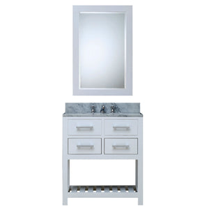 Water Creation Vanity Water Creation MA30CW01PW-R24000000 30 Inch Pure White Single Sink Bathroom Vanity With Matching Framed Mirror From The Madalyn Collection