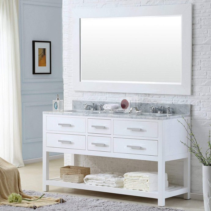 Water Creation Vanity Water Creation MA60CW01PW-R21000000 60 Inch Pure White Double Sink Bathroom Vanity With 2 Matching Framed Mirrors From The Madalyn Collection