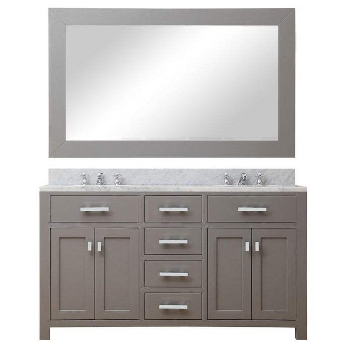 Water Creation Vanity Water Creation MADISON60GB Madison 60 Inch Cashmere Grey Double Sink Bathroom Vanity With Matching Framed Mirror