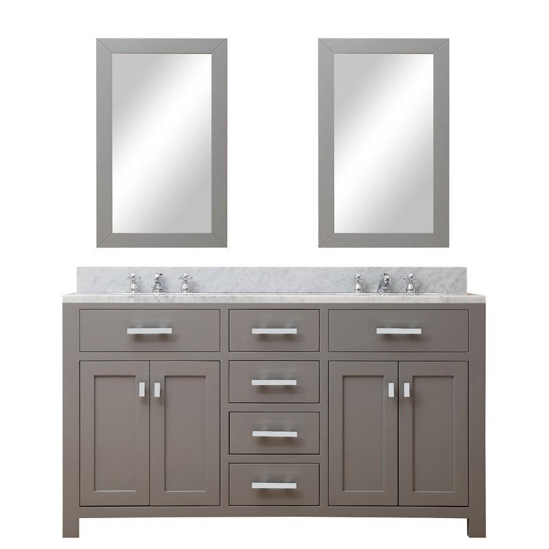 Water Creation Vanity Water Creation MADISON60GC Madison 60 Inch Cashmere Grey Double Sink Bathroom Vanity With 2 Matching Framed Mirrors