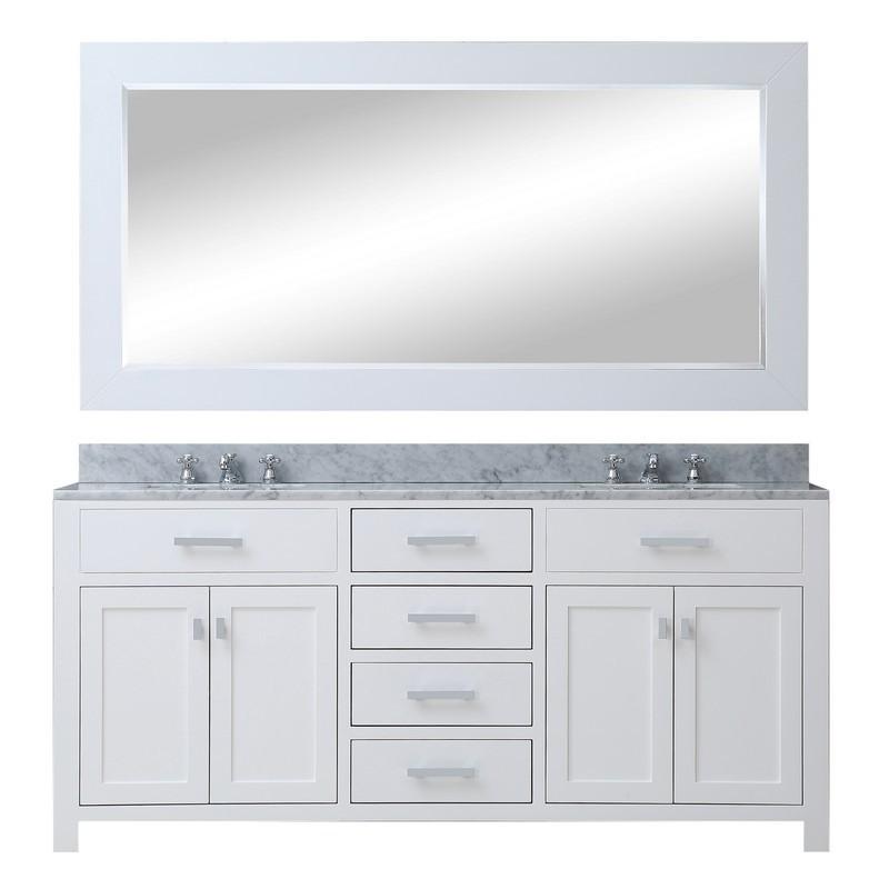 Water Creation Vanity Water Creation MADISON72WB Madison 72 Inch Pure White Double Sink Bathroom Vanity With Matching Large Framed Mirror