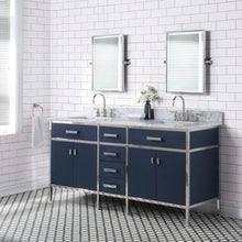 Load image into Gallery viewer, Water Creation Vanity Water Creation MQ72CW01MB-E18000000 Marquis 72 In. Double Sink Carrara White Marble Countertop Vanity in Monarch Blue with Mirrors