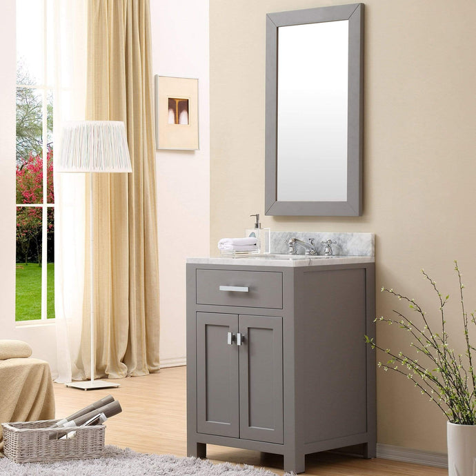 Water Creation Vanity Water Creation MS24CW01CG-R21BX0901 24 Inch Cashmere Grey Single Sink Bathroom Vanity With Matching Framed Mirror And Faucet From The Madison Collection