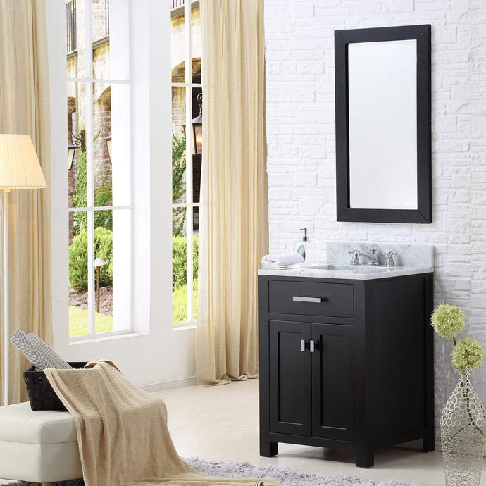 Water Creation Vanity Water Creation MS24CW01ES-R21BX0901 24 Inch Espresso Single Sink Bathroom Vanity With Matching Framed Mirror And Faucet From The Madison Collection