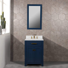 Load image into Gallery viewer, Water Creation Vanity Water Creation MS24CW06MB-R21FX1306 Madison 24-Inch Single Sink Carrara White Marble Vanity In Monarch Blue With Matching Mirror and F2-0013-06-FX Lavatory Faucet