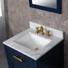 Load image into Gallery viewer, Water Creation Vanity Water Creation MS24CW06MB-R21FX1306 Madison 24-Inch Single Sink Carrara White Marble Vanity In Monarch Blue With Matching Mirror and F2-0013-06-FX Lavatory Faucet