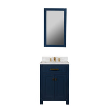 Load image into Gallery viewer, Water Creation Vanity Water Creation MS24CW06MB-R21FX1306 Madison 24-Inch Single Sink Carrara White Marble Vanity In Monarch Blue With Matching Mirror and F2-0013-06-FX Lavatory Faucet