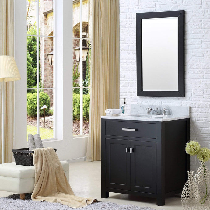 Water Creation Vanity Water Creation MS30CW01ES-R24BX0901 30 Inch Espresso Single Sink Bathroom Vanity With Matching Framed Mirror And Faucet From The Madison Collection