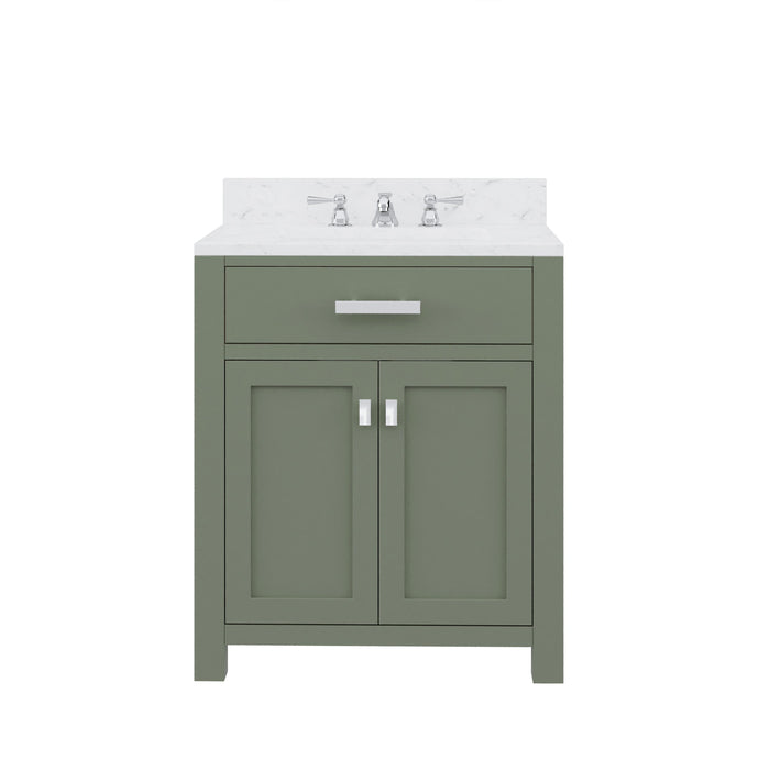 Water Creation Vanity Water Creation MS30CW01GN-000TL0901 Madison 30 Inch Single Sink Carrara White Marble Countertop Vanity in Glacial Green with Classic Faucet