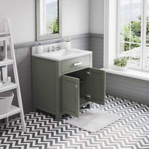 Water Creation Vanity Water Creation MS30CW01GN-R21000000 Madison 30 Inch Single Sink Carrara White Marble Countertop Vanity in Glacial Green with Mirror