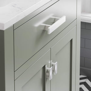 Water Creation Vanity Water Creation MS30CW01GN-R21000000 Madison 30 Inch Single Sink Carrara White Marble Countertop Vanity in Glacial Green with Mirror