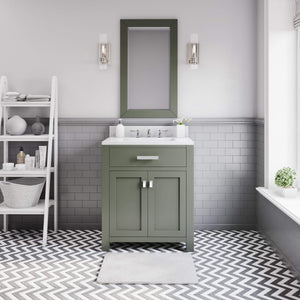 Water Creation Vanity Water Creation MS30CW01GN-R21000000 Madison 30 Inch Single Sink Carrara White Marble Countertop Vanity in Glacial Green with Mirror