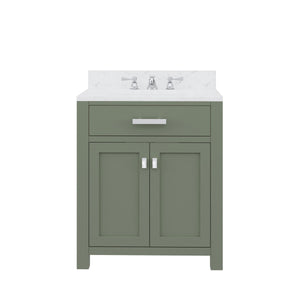 Water Creation Vanity Water Creation MS30CW01GN-R21000000 Madison 30 Inch Single Sink Carrara White Marble Countertop Vanity in Glacial Green with Mirror