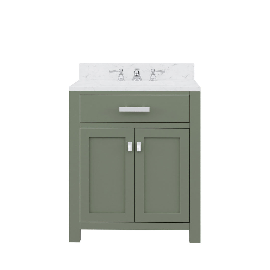 Water Creation Vanity Water Creation MS30CW01GN-R21000000 Madison 30 Inch Single Sink Carrara White Marble Countertop Vanity in Glacial Green with Mirror