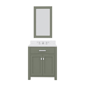 Water Creation Vanity Water Creation MS30CW01GN-R21TL0901 Madison 30 Inch Single Sink Carrara White Marble Countertop Vanity in Glacial Green with Classic Faucet and Mirror