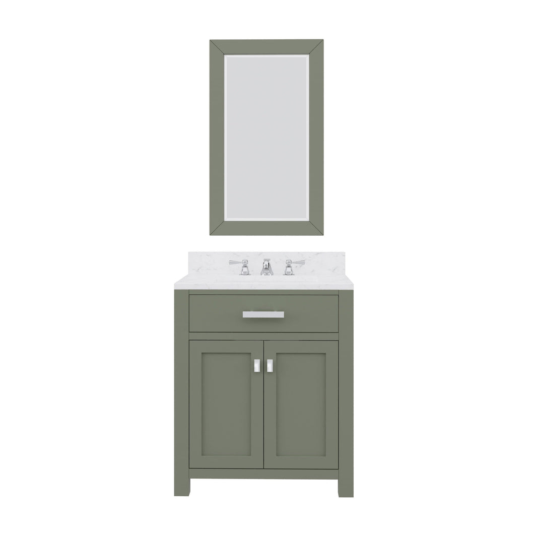 Water Creation Vanity Water Creation MS30CW01GN-R21TL0901 Madison 30 Inch Single Sink Carrara White Marble Countertop Vanity in Glacial Green with Classic Faucet and Mirror