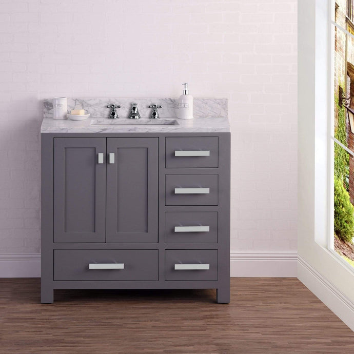 Water Creation Vanity Water Creation MS36CW01CG-000BX0901 36 Inch Wide Cashmere Grey Single Sink Bathroom Vanity With Faucets From The Madison Collection