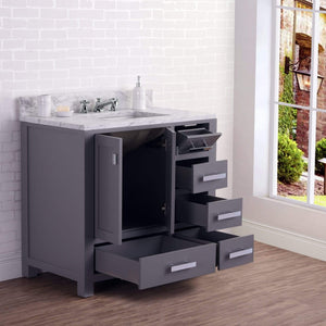 Water Creation Vanity Water Creation MS36CW01CG-R24000000 36 Inch Wide Cashmere Grey Single Sink Bathroom Vanity With Matching Mirror From The Madison Collection