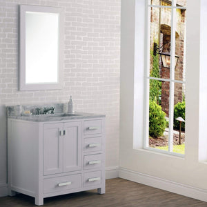 Water Creation Vanity Water Creation MS36CW01PW-R24000000 36 Inch Wide Pure White Single Sink Bathroom Vanity With Matching Mirror From The Madison Collection