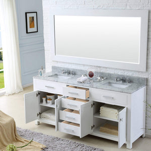 Water Creation Vanity Water Creation MS60CW01PW-R21BX0901 60 Inch Pure White Double Sink Bathroom Vanity With 2 Matching Framed Mirrors And Faucets From The Madison Collection