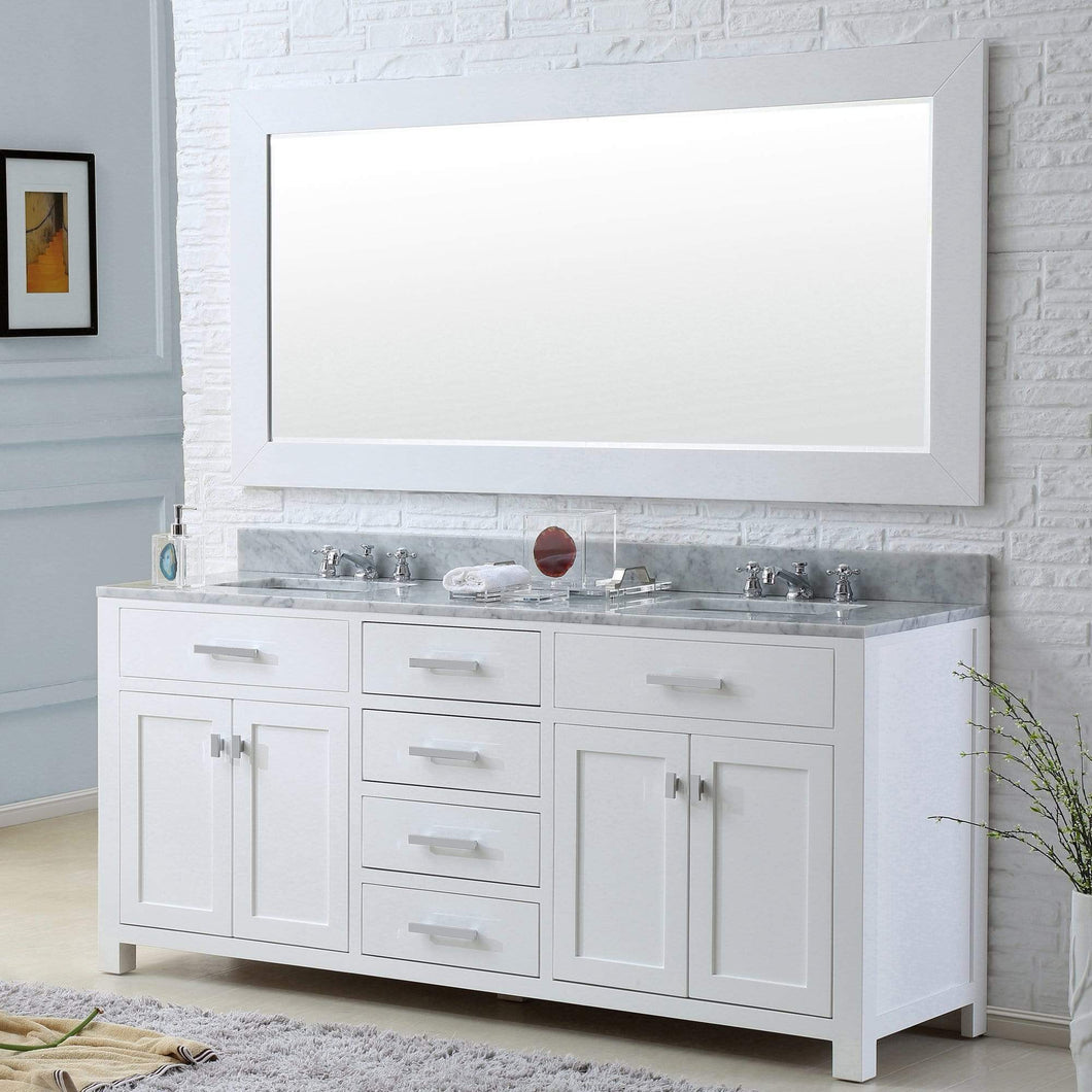 Water Creation Vanity Water Creation MS60CW01PW-R60BX0901 60 Inch Pure White Double Sink Bathroom Vanity With Matching Framed Mirror And Faucet From The Madison Collection