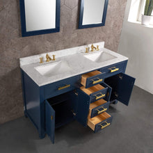 Load image into Gallery viewer, Water Creation Vanity Water Creation MS60CW06MB-000FX1306 Madison 60-Inch Double Sink Carrara White Marble Vanity In Monarch BlueWith F2-0013-06-FX Lavatory Faucet(s)