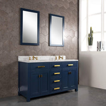 Load image into Gallery viewer, Water Creation Vanity Water Creation MS60CW06MB-000FX1306 Madison 60-Inch Double Sink Carrara White Marble Vanity In Monarch BlueWith F2-0013-06-FX Lavatory Faucet(s)