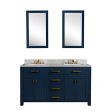 Load image into Gallery viewer, Water Creation Vanity Water Creation MS60CW06MB-000FX1306 Madison 60-Inch Double Sink Carrara White Marble Vanity In Monarch BlueWith F2-0013-06-FX Lavatory Faucet(s)