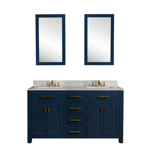 Water Creation Vanity Water Creation MS60CW06MB-000FX1306 Madison 60-Inch Double Sink Carrara White Marble Vanity In Monarch BlueWith F2-0013-06-FX Lavatory Faucet(s)