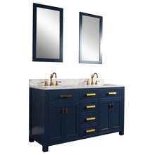 Load image into Gallery viewer, Water Creation Vanity Water Creation MS60CW06MB-R21TL1206 Madison 60-Inch Double Sink Carrara White Marble Vanity In Monarch BlueWith Matching Mirror(s) and F2-0012-06-TL Lavatory Faucet(s)