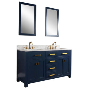 Water Creation Vanity Water Creation MS60CW06MB-R21TL1206 Madison 60-Inch Double Sink Carrara White Marble Vanity In Monarch BlueWith Matching Mirror(s) and F2-0012-06-TL Lavatory Faucet(s)