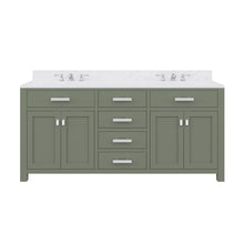 Load image into Gallery viewer, Water Creation Vanity Water Creation MS72CW01GN-000000000 Madison 72 Inch Double Sink Carrara White Marble Countertop Vanity in Glacial Green