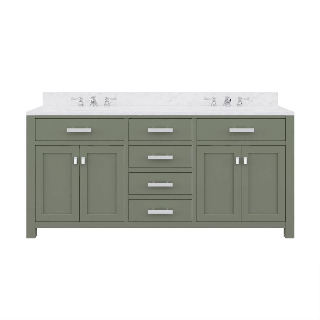 Water Creation Vanity Water Creation MS72CW01GN-000000000 Madison 72 Inch Double Sink Carrara White Marble Countertop Vanity in Glacial Green