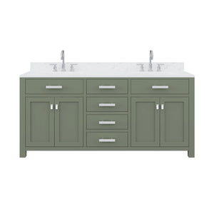 Water Creation Vanity Water Creation MS72CW01GN-000BL1401 Madison 72 In. Double Sink Carrara White Marble Countertop Vanity in Glacial Green with Gooseneck Faucet