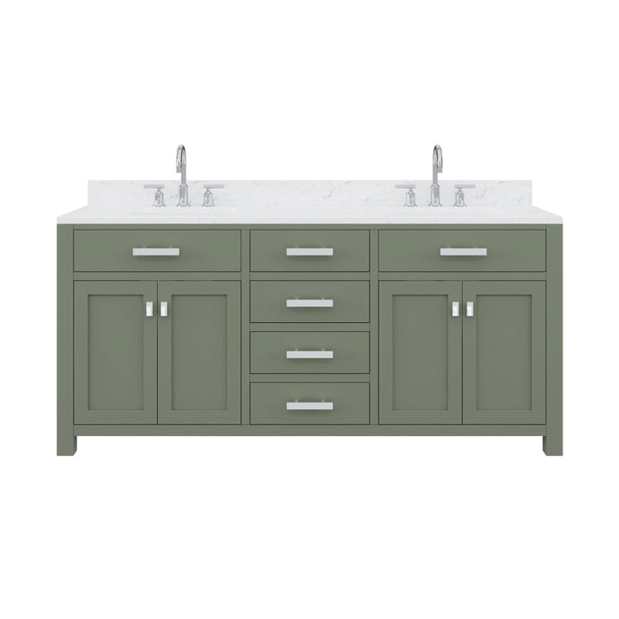 Water Creation Vanity Water Creation MS72CW01GN-000BL1401 Madison 72 In. Double Sink Carrara White Marble Countertop Vanity in Glacial Green with Gooseneck Faucet