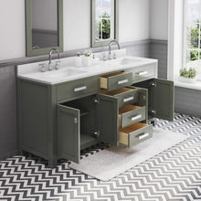 Load image into Gallery viewer, Water Creation Vanity Water Creation MS72CW01GN-000BL1401 Madison 72 In. Double Sink Carrara White Marble Countertop Vanity in Glacial Green with Gooseneck Faucet