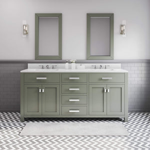 Water Creation Vanity Water Creation MS72CW01GN-000TL0901 Madison 72 Inch Double Sink Carrara White Marble Countertop Vanity in Glacial Green with Classic Faucet