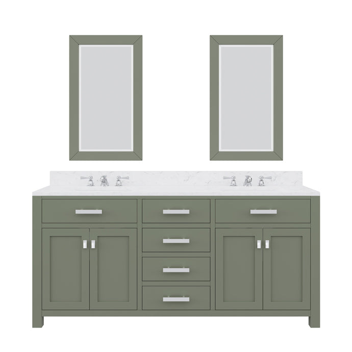 Water Creation Vanity Water Creation MS72CW01GN-R21TL0901 Madison 72 Inch Double Sink Carrara White Marble Countertop Vanity in Glacial Green with Classic Faucet and Mirror