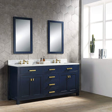 Load image into Gallery viewer, Water Creation Vanity Water Creation MS72CW06MB-000FX1306 Madison 72-Inch Double Sink Carrara White Marble Vanity In Monarch Blue  With F2-0013-06-FX Lavatory Faucet(s)