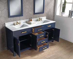 Water Creation Vanity Water Creation MS72CW06MB-000FX1306 Madison 72-Inch Double Sink Carrara White Marble Vanity In Monarch Blue  With F2-0013-06-FX Lavatory Faucet(s)