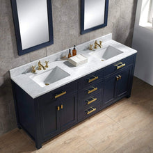 Load image into Gallery viewer, Water Creation Vanity Water Creation MS72CW06MB-000FX1306 Madison 72-Inch Double Sink Carrara White Marble Vanity In Monarch Blue  With F2-0013-06-FX Lavatory Faucet(s)
