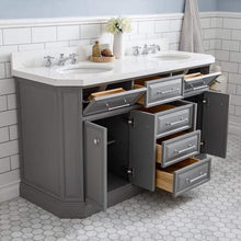 Load image into Gallery viewer, Water Creation Vanity Water Creation PA60A-0100CG Palace 60 Inch Quartz Carrara Cashmere Grey Bathroom Vanity Set in Chrome