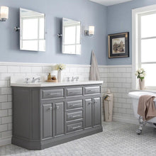 Load image into Gallery viewer, Water Creation Vanity Water Creation PA60A-0100CG Palace 60 Inch Quartz Carrara Cashmere Grey Bathroom Vanity Set in Chrome