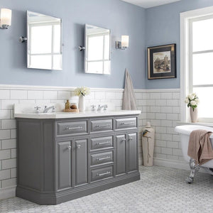 Water Creation Vanity Water Creation PA60A-0100CG Palace 60 Inch Quartz Carrara Cashmere Grey Bathroom Vanity Set in Chrome