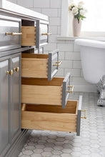 Load image into Gallery viewer, Water Creation Vanity Water Creation PA60A-0600CG Palace 60 Inch Quartz Carrara Cashmere Grey Bathroom Vanity Set in Satin Brass and Mirrors only in Chrome