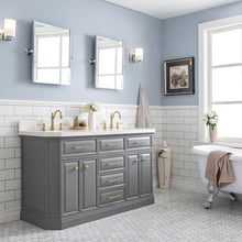 Load image into Gallery viewer, Water Creation Vanity Water Creation PA60A-0600CG Palace 60 Inch Quartz Carrara Cashmere Grey Bathroom Vanity Set in Satin Brass and Mirrors only in Chrome