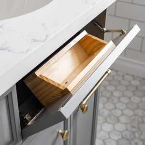 Water Creation Vanity Water Creation PA60A-0600CG Palace 60 Inch Quartz Carrara Cashmere Grey Bathroom Vanity Set in Satin Brass and Mirrors only in Chrome