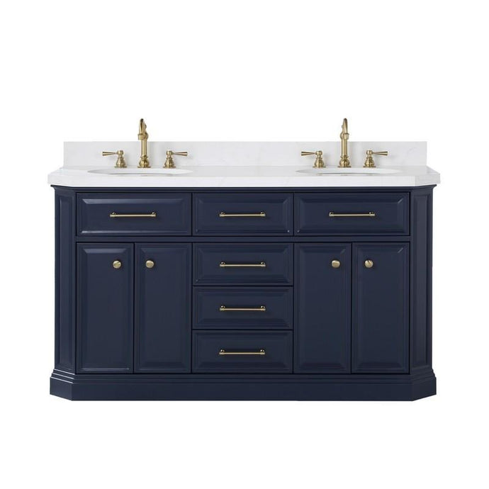 Water Creation Vanity Water Creation PA60A-0600MB Palace 60 Inch Double Sink White Quartz Countertop Vanity in Monarch Blue